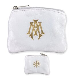 Hirten Rosary Case - White Sheepskin Leather with Velveteen Lining, Zip