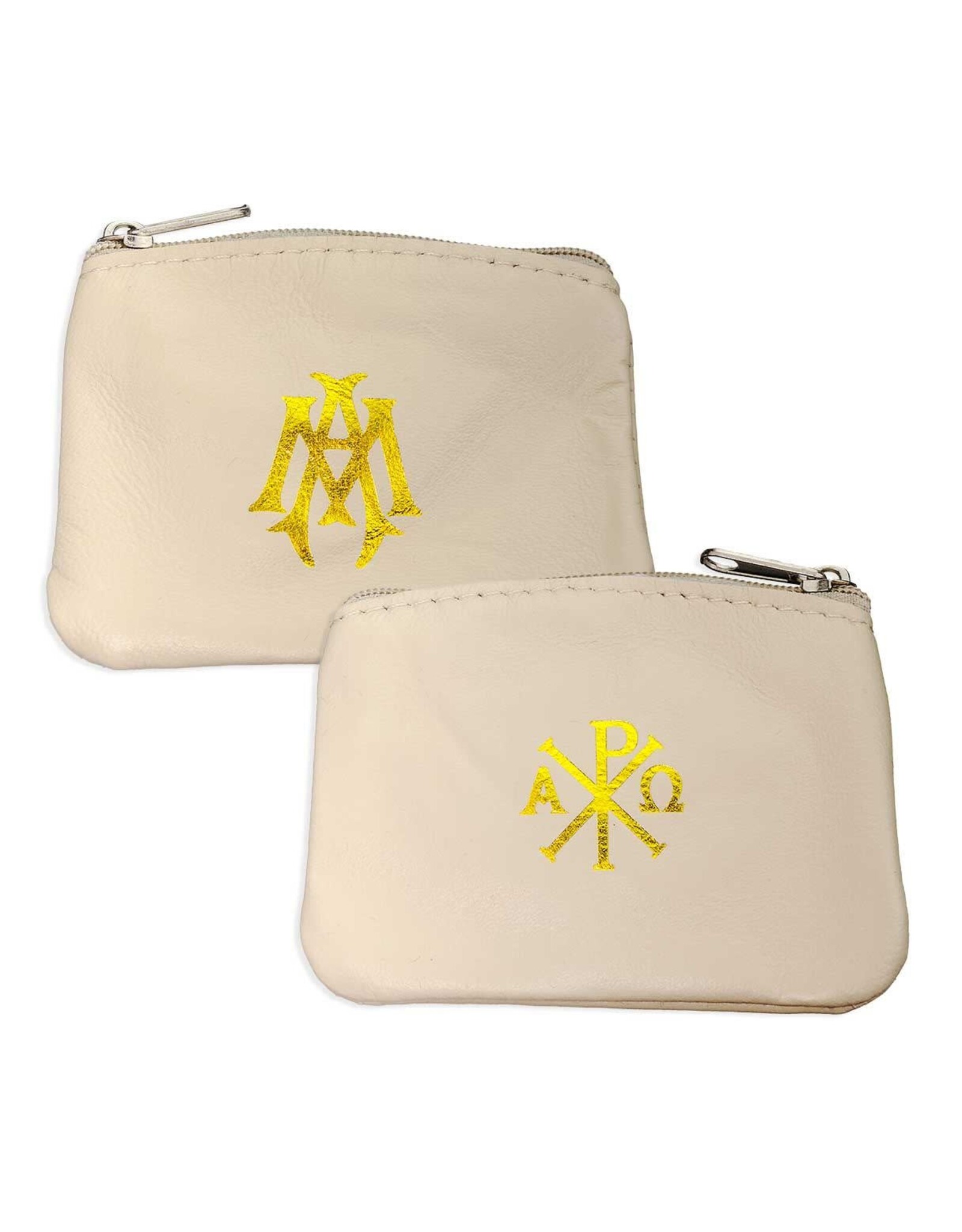 Hirten Rosary Case - Tan Sheepskin Leather with Velveteen Lining, Zip