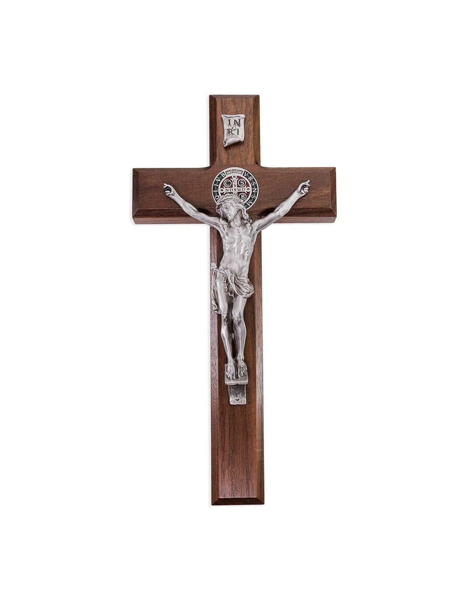 Hirten Crucifix - Benedict Walnut Wood Cross with Pewter Corpus (10")