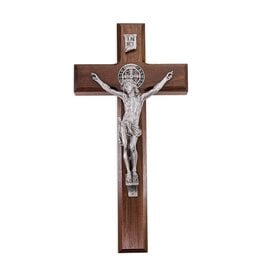 Hirten Crucifix - Benedict Walnut Wood Cross with Pewter Corpus (10")