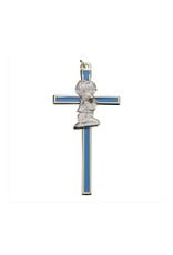 Hirten Cross - Boy Figure in Pewter Finish with Gold Border (4.5")