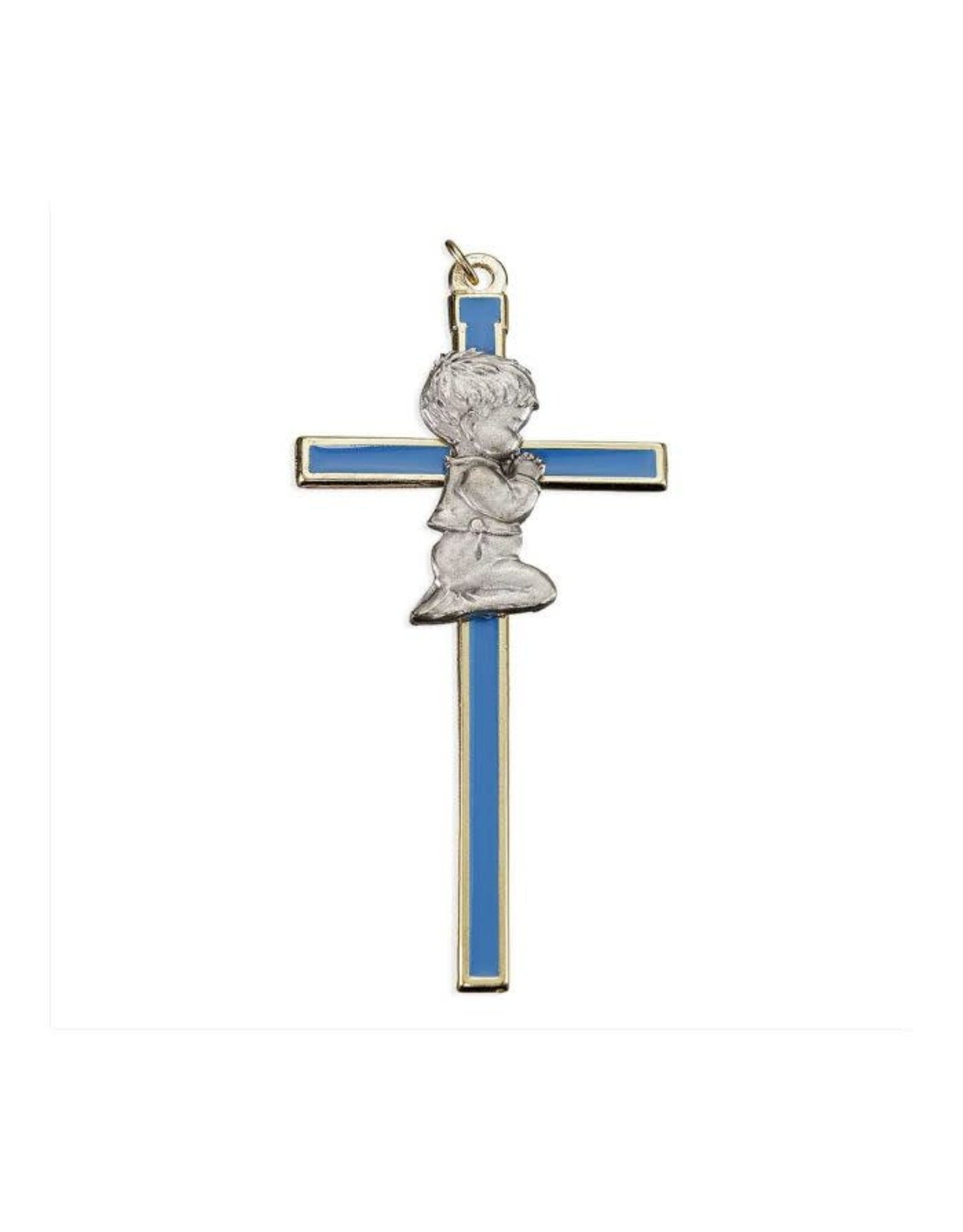 Hirten Cross - Boy Figure in Pewter Finish with Gold Border (4.5")