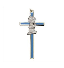 Hirten Cross - Boy Figure in Pewter Finish with Gold Border (4.5")