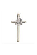 Hirten First Communion Cross - White with Pewter Finish Chalice with Gold Border (4.5")