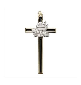 Hirten First Communion Cross - Black with Pewter Finish Chalice with Gold Border (4.5")