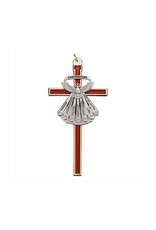 Hirten Confirmation Cross - Red with Pewter Finish Dove with Gold Border (4.5")