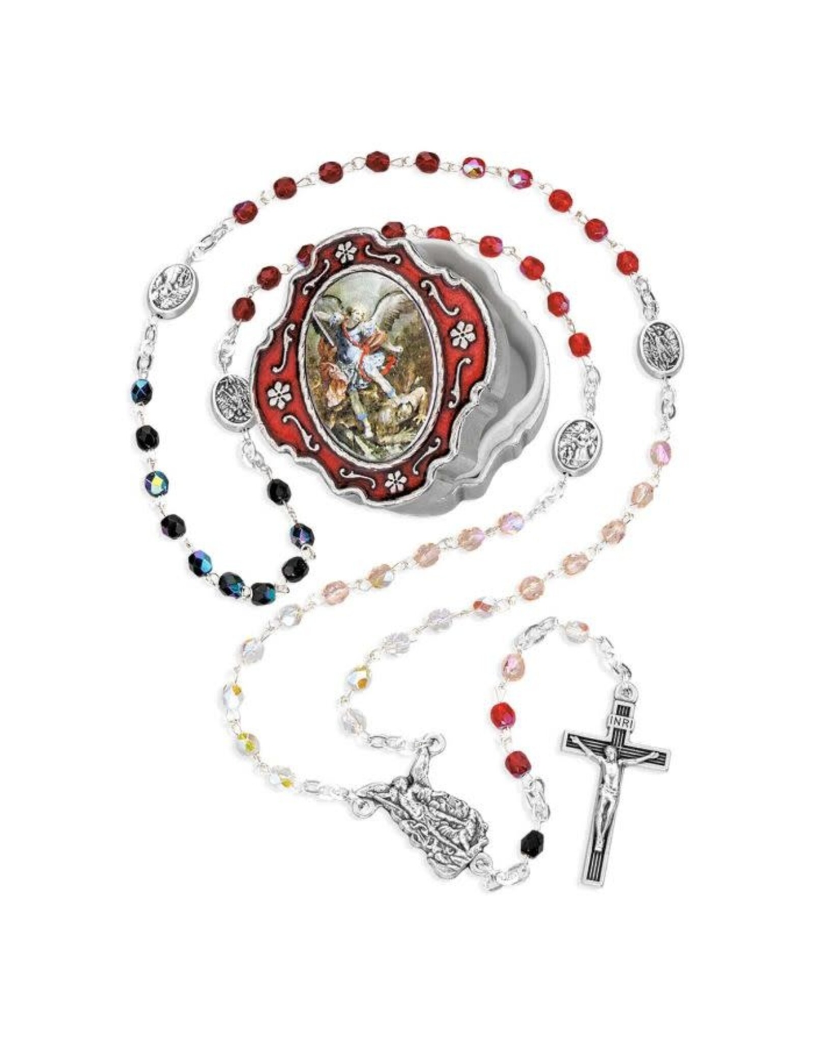 Hirten Rosary - St. Michael in Color Metal Box