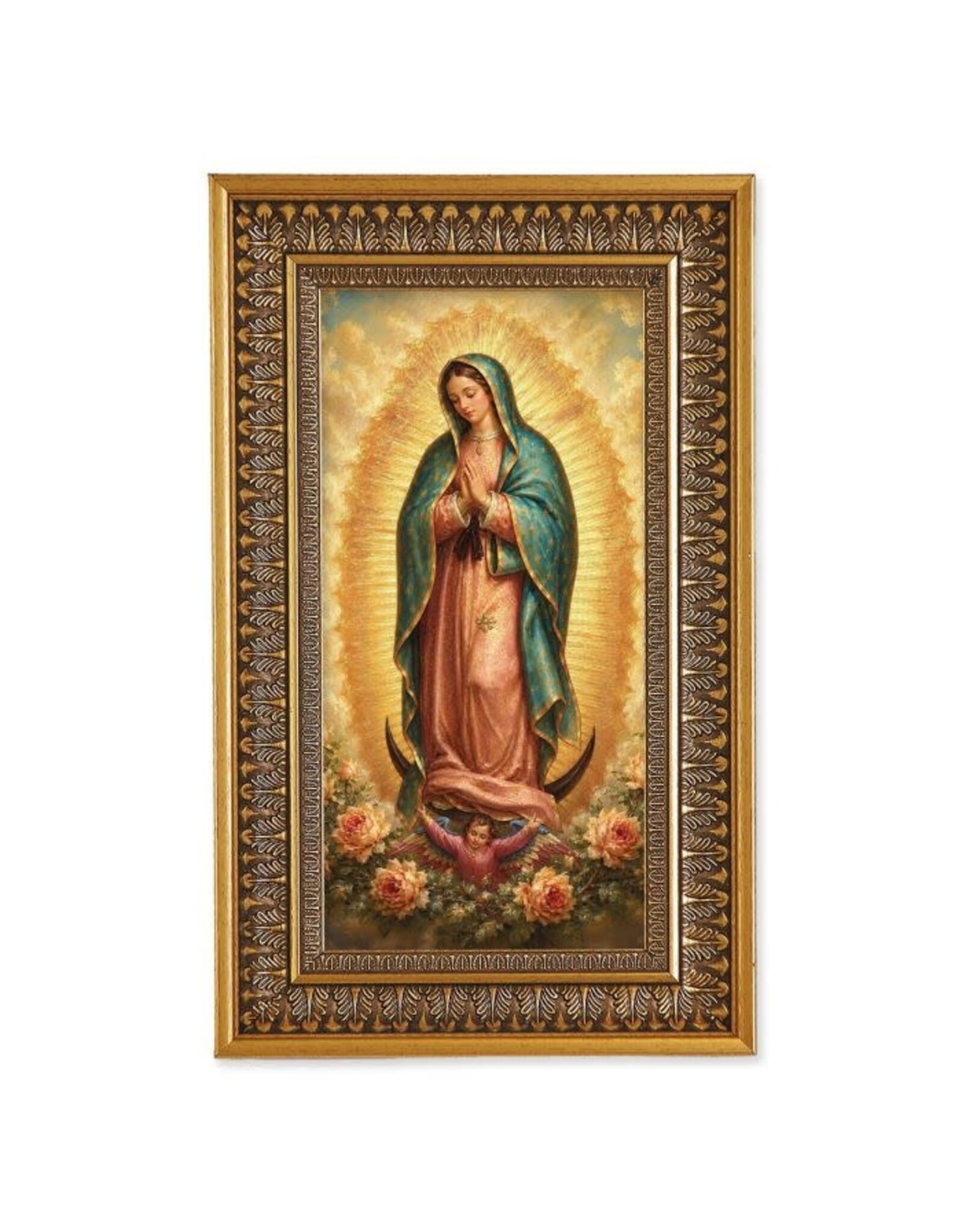 Hirten Picture - Our Lady of Guadalupe, Gold-Leaf Wood Frame with Acanthus Leaf Border (9x15)