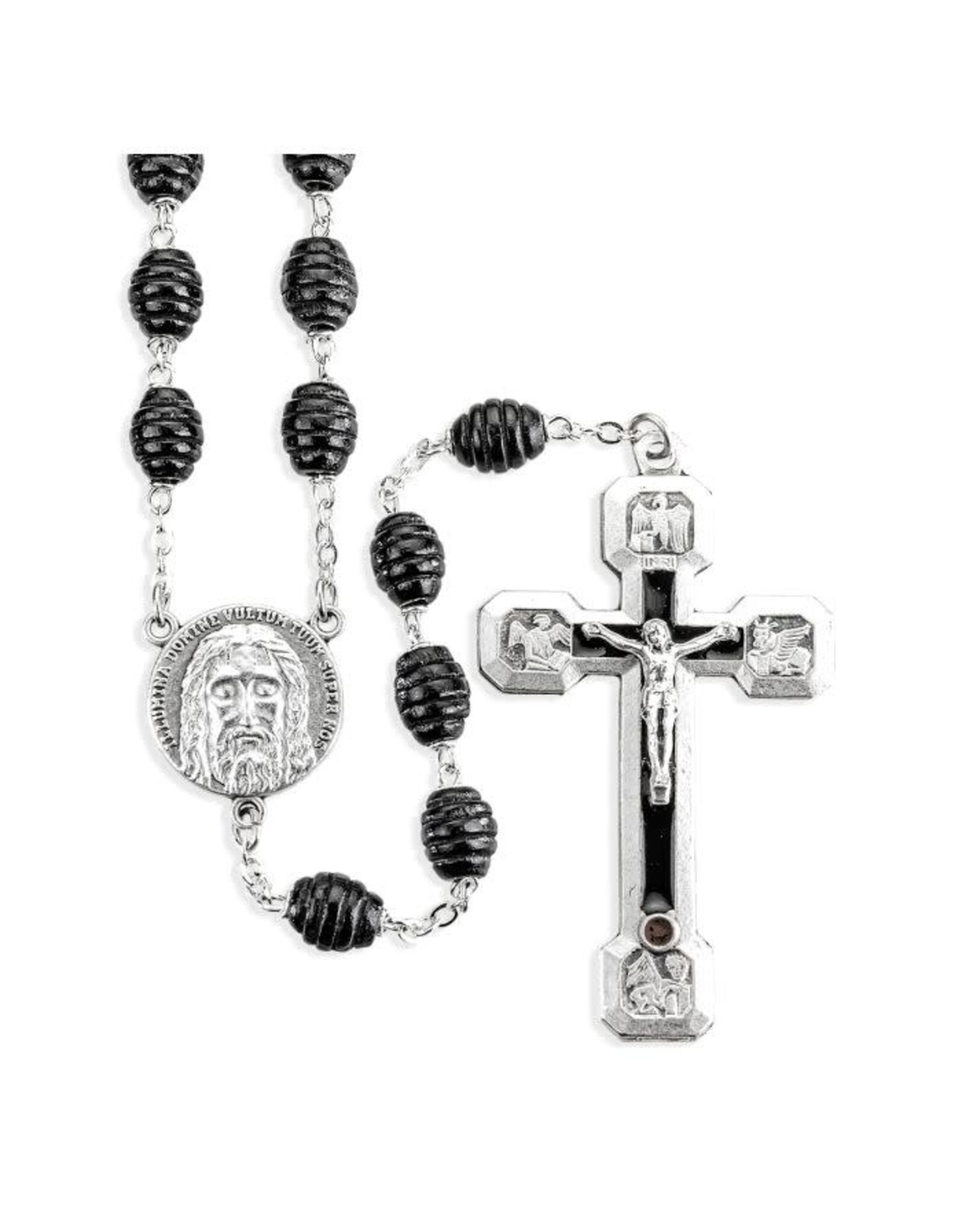 Hirten Rosary - Holy Face, Black Wood Beads