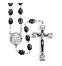 Hirten Rosary - Holy Face, Black Wood Beads