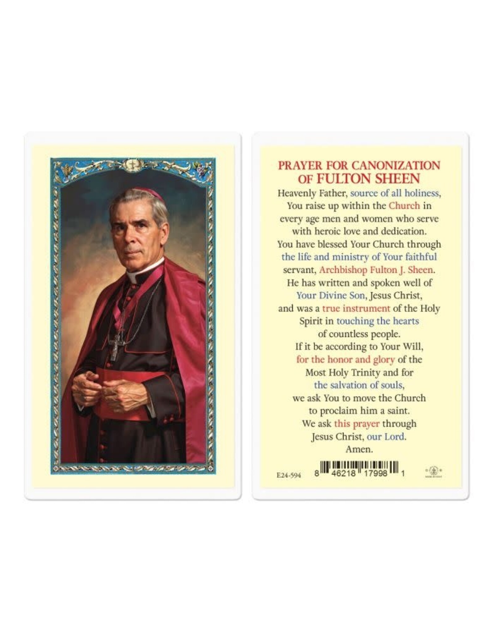 Hirten Holy Card, Laminated - Prayer for Canonization of Fulton Sheen