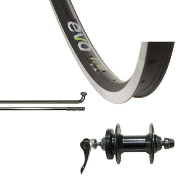 Wheel Shop, Front 27.5 Wheel, 36H Black Alloy Double Wall Evo E Tour 19/ Black Formula DC-20 QR 6 Bolt Disc Hub, Stainless Spokes