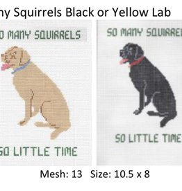 Canvas YELLOW LAB…SO MANY SQUIRRELS  P107