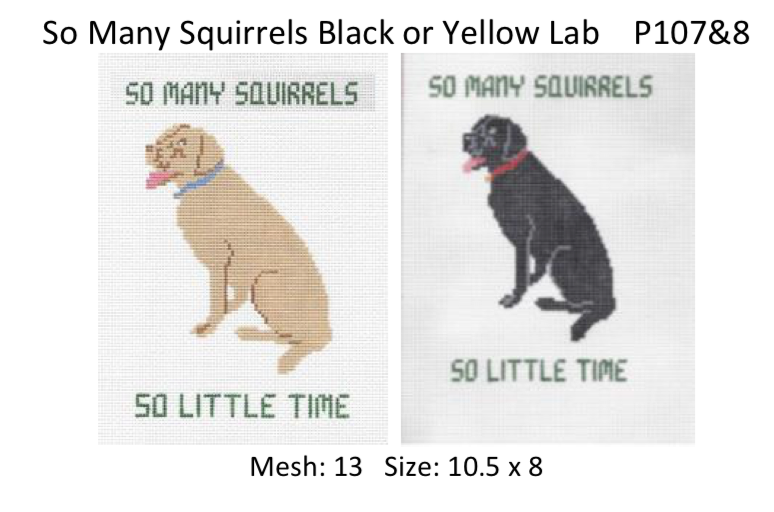 Canvas YELLOW LAB…SO MANY SQUIRRELS  P107