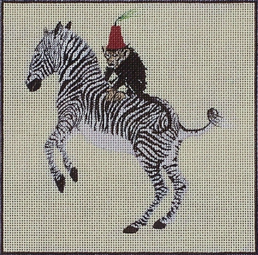 Canvas MONKEY ON ZEBRA WITH RED LAQUER BOX