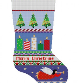 Canvas BOLD STRIPE REINDEER AND FLYING SANTA  STOCKING 3212