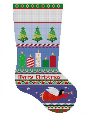 Canvas BOLD STRIPE REINDEER AND FLYING SANTA  STOCKING 3212