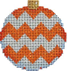 Canvas ORANGE/WHITE CHEVRON BALL  ORNAMENT  EE1252OW