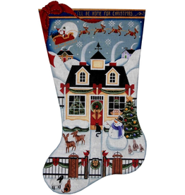 Canvas CHRISTMAS COTTAGE STOCKING 1377B