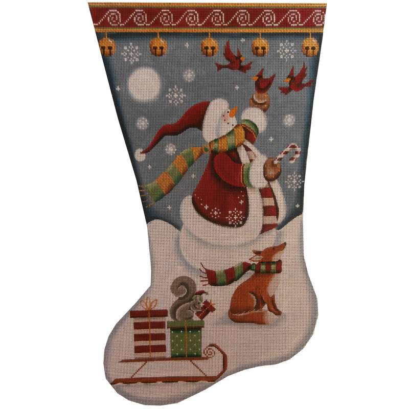 Canvas SNOWMAN WITH CARDINALS STOCKING 1388C