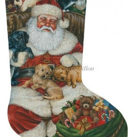 Canvas SLEEPING SANTA WITH PUPPIES AND KITTENS  LGDAXS460