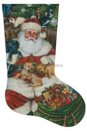 Canvas SLEEPING SANTA WITH PUPPIES AND KITTENS  LGDAXS460