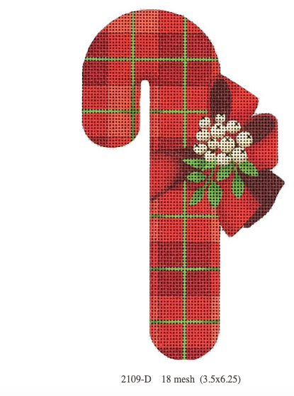 Canvas RED CHECKERED CANDY CANE  ORNAMENT2109D