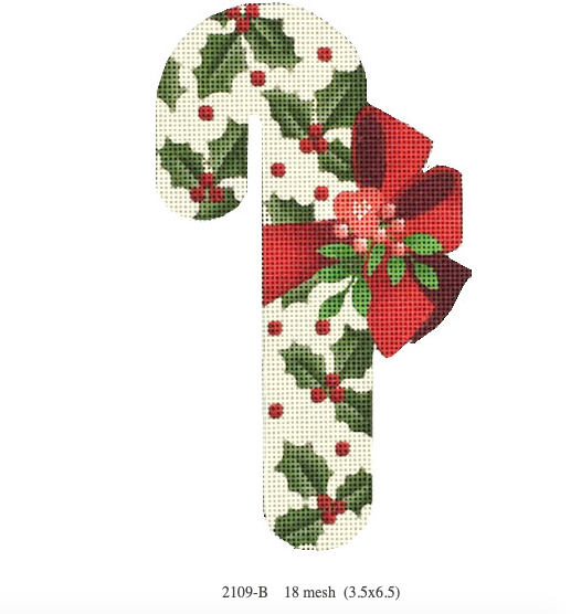 Canvas HOLLY CANDY CANE  ORNAMENT  2109D