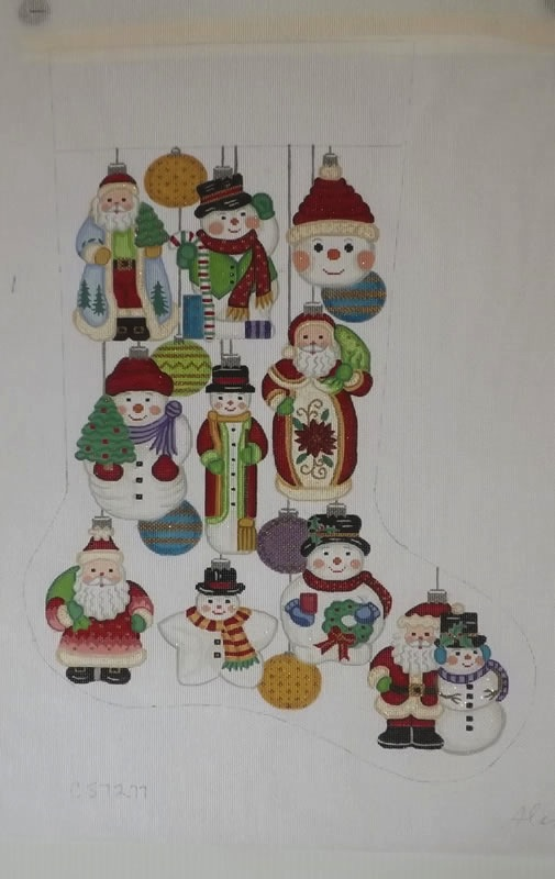 Canvas SNOWMEN ORNAMENTS  STOCKING CS7277