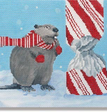 Canvas BEAVER WITH CANDY CANE  SCPL63