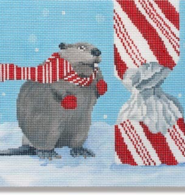 Canvas BEAVER WITH CANDY CANE  SCPL63