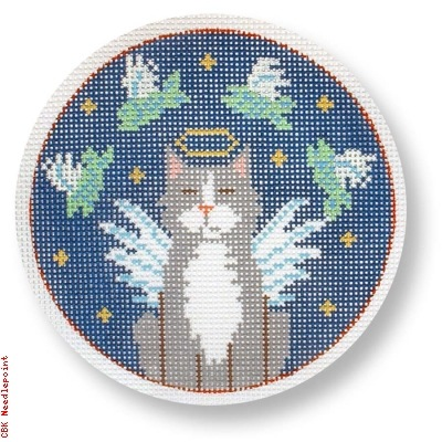 Canvas GREY ANGEL CAT WITH FISH  CEXO 02