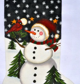 Canvas SNOWMAN AND CARDINAL STOCKING  LK52