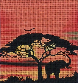 Canvas ELEPHANT AT SUNSET 7X7  A001