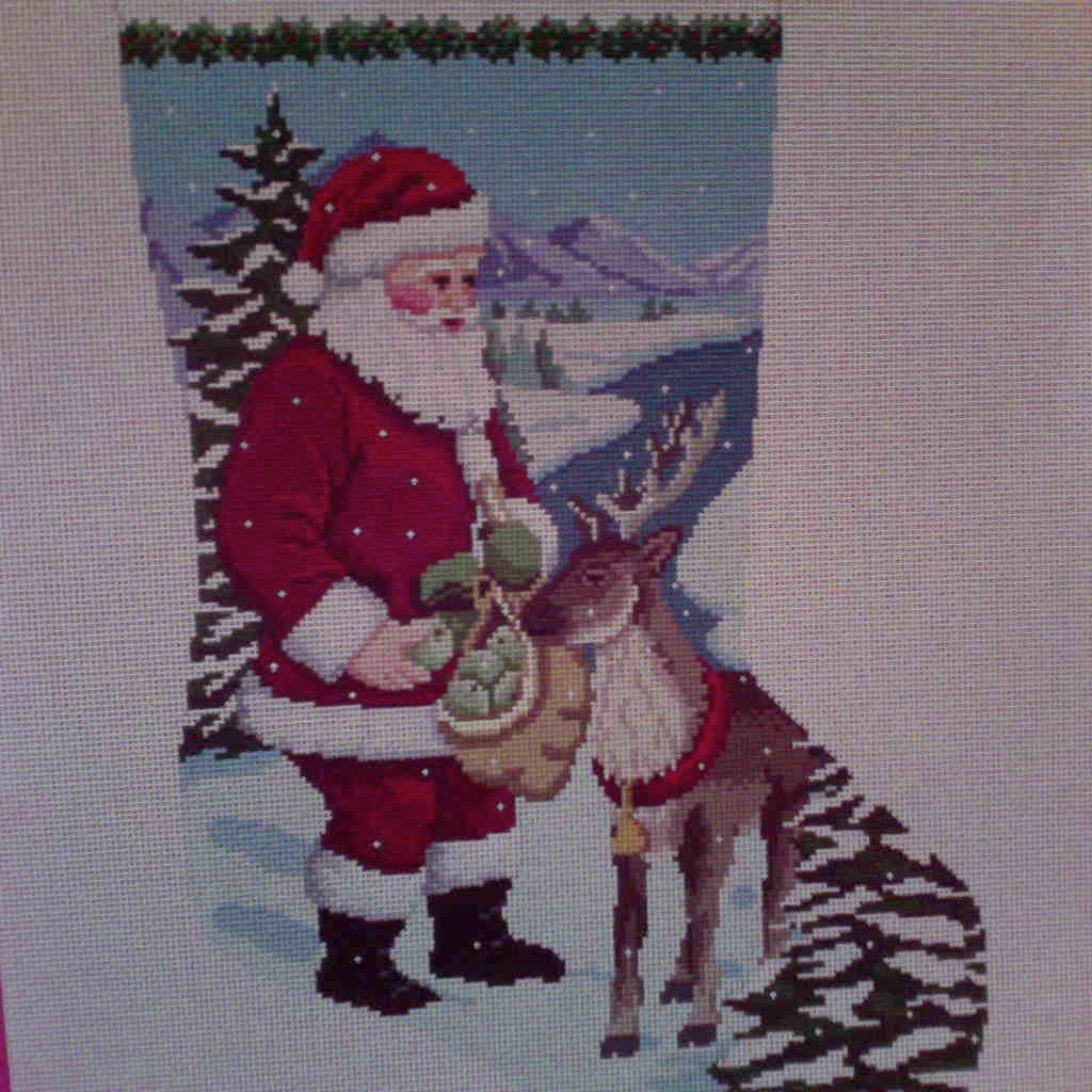 Canvas SANTA FEEDING APPLES REINDEER  119