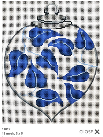 Canvas BLUE AND WHITE LEAVES ORNAMENT  11812