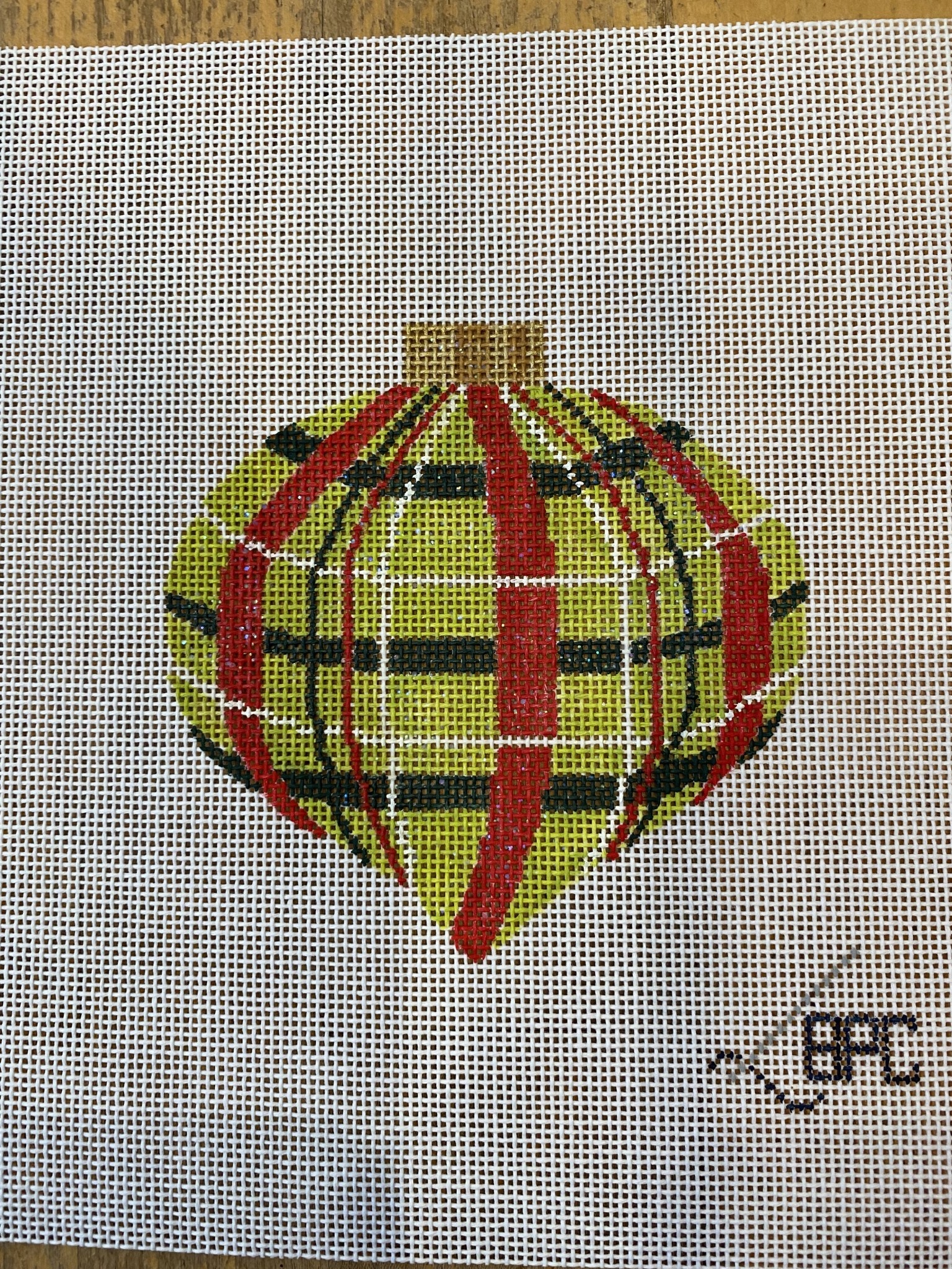 Canvas RED AND GREEN PLAID ORNAMENT