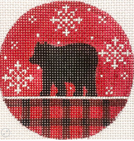 Canvas BEAR ON RED PLAID ROUND  X474
