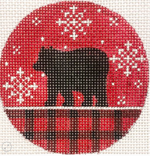 Canvas BEAR ON RED PLAID ROUND  X474