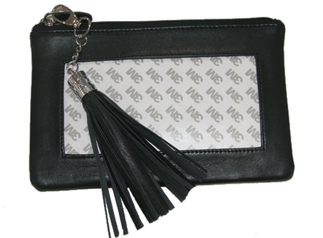 Canvas LAMBSKIN ZIP POUCH  SELF-FINISHING  -BLACK