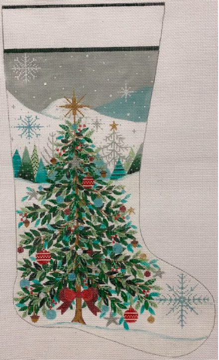 Canvas CHRISTMAS TREE W/ RED BOW STOCKING  4283