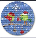 Canvas TWO BIRDS GIFT GIVING  4" ROUND   DKEX42