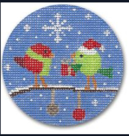 Canvas TWO BIRDS GIFT GIVING  4" ROUND   DKEX42