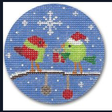Canvas TWO BIRDS GIFT GIVING  4" ROUND   DKEX42
