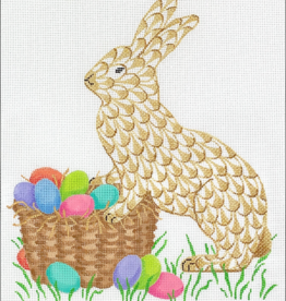 Canvas GOLD HEREND FISHNET EASTER BUNNY WITH EGGS  PL512