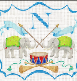 Canvas MONOGRAM CREST ELEPHANTS  NO INITIAL PAINTED ALCR08