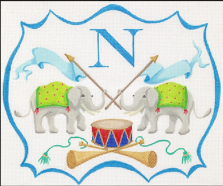 Canvas MONOGRAM CREST ELEPHANTS  NO INITIAL PAINTED ALCR08