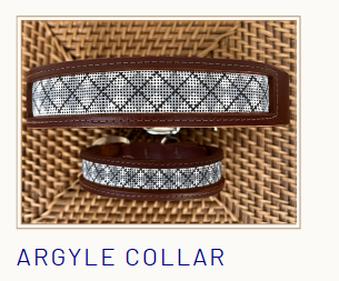 Canvas DOG COLLAR - LEATHER SELF FINISHING - LARGE - ARGYLE ON BROWN LEATHER