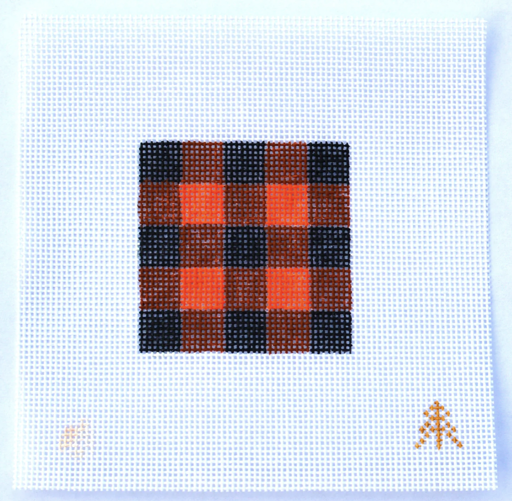 Canvas BUFFALO CHECK ORANGE/BLACK  INSERT FOR CAN COZY/KOOZIE  CC23