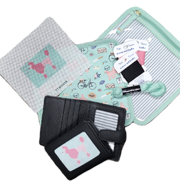Canvas PINK POODLE ON AQUA  KIT - SNAP WALLET, CANVAS, FIBERS, PROJECT BAG